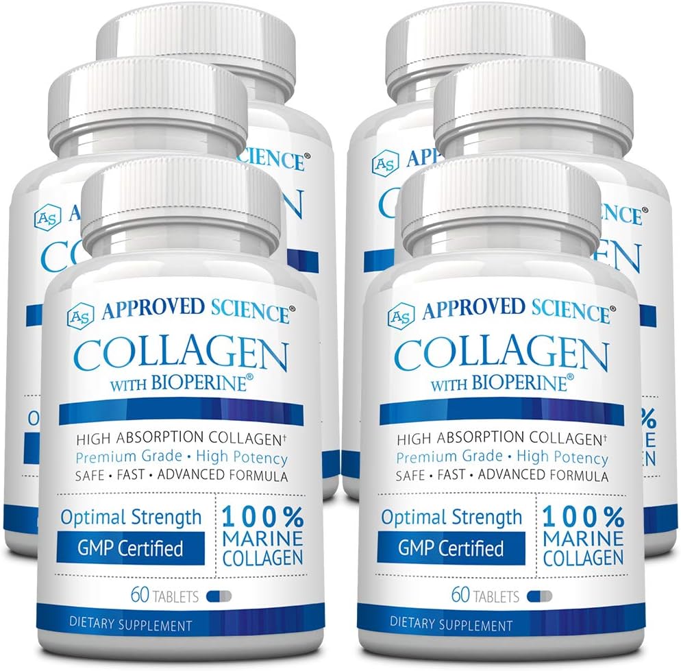 Godkendte Science collagen piller - Absorbable Marine collagen type I og III - 360 tabletter - sundt hår og hud - C-vitamin, natrium og bioperine til hurtige resultater - ikke-GMO, Made in USA