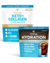 VitaCup Hydration Instant Coffee Sticks w / Electrolytes, Coconut Water, Medium Roast 18ct & Keto + Collagen Vanilla Coffee Creamer w / Superfoods & MCT, 10 oz