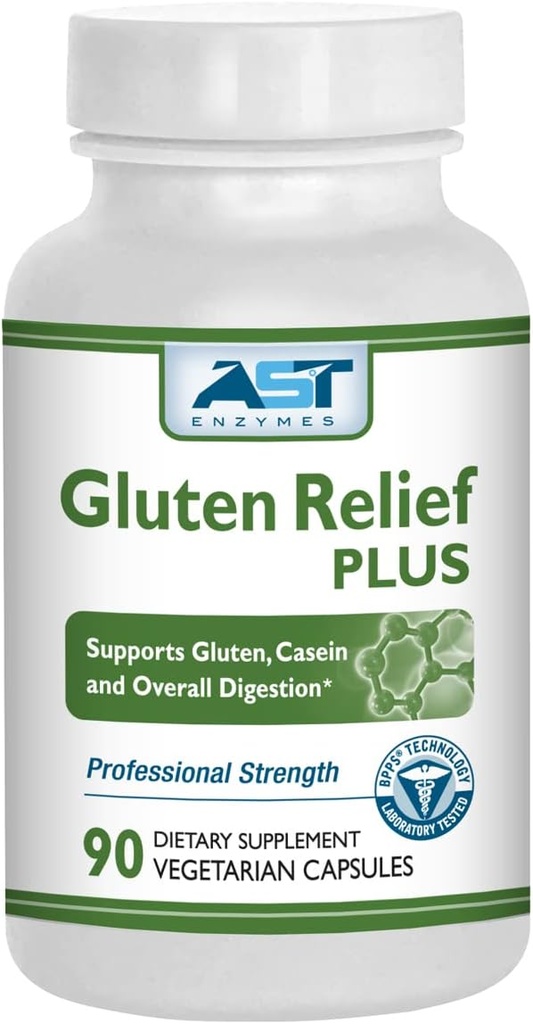 Gluten Relief Plus - 90 Vegetariske kapsler - Gluten fordøjelsesstøtte - Premium naturlige fordøjelsesfremmende enzymer formel - Indeholder DPP- IV Enzyme Complex - AST enzymer
