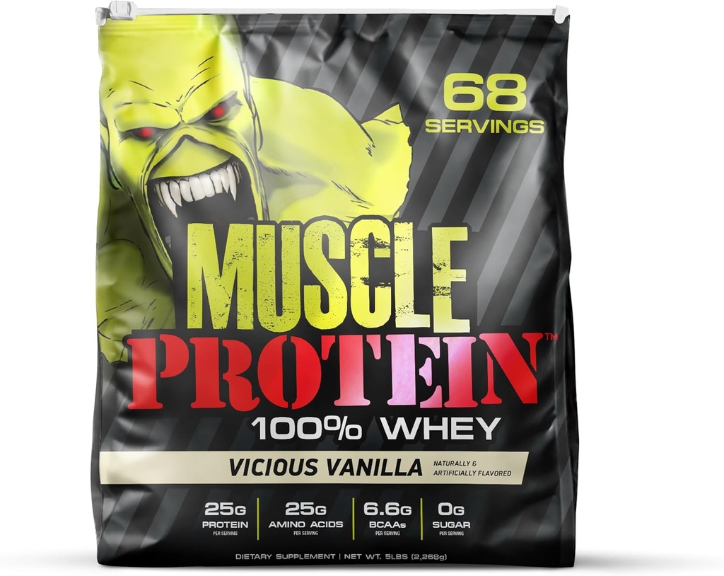 COLOSSAL LABS Muscle Protein Whey Powder [5 lbs / pakke med 1] - Cold Filtered, 25 g Pure Protein, 6, 6 g BCAAs (Packaging May Vary) (5LB, Vanilla)
