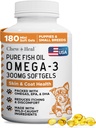 Wild fanget Omega 3 Fish Oil for Hunde - 180 Softgel kapsler til sund hud og Coat - 300 mg Mini Dog Fish Oil Pills for Shedding, Tør Kløe Hud, og Hot Spots - Pet Omega Salmon Supplement