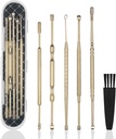 Hion 6 Pcs Extended Ear Wax Removal Kit, Professional Double- Headed Ear Pick Earwax Removal Tools, 316L rustfrit stål Ear Cleaner Curette med Rengøringsbørste og opbevaringsboks, dragt til Kid Voksen (guld)