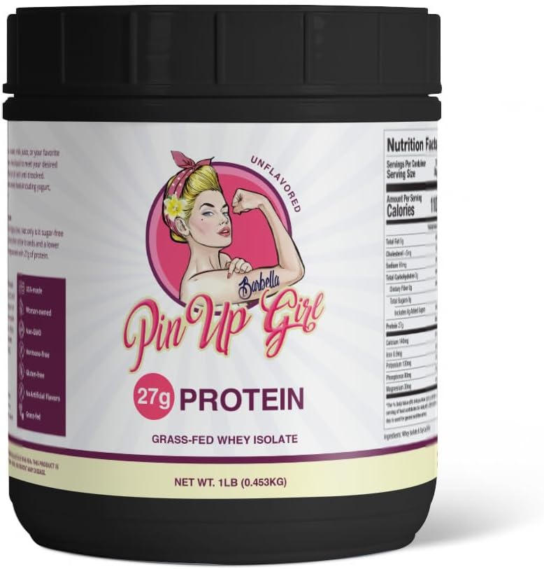 Pin Up Girl Whey Protein Isolate Powder - 27g protein per servering - Pure Premium Muscle- Building Whey Protein for Women - Fedtfri, lav kalorie, lav carb, ingen tilsat sukker - Ikke aromatiseret