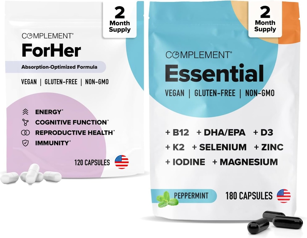 Komplementering ForHer Essential Multivitamin Bundle System (60 Servere) Hormonbalance for kvinder, lang levetid, energi, immunforsvar og hjerne sundhed