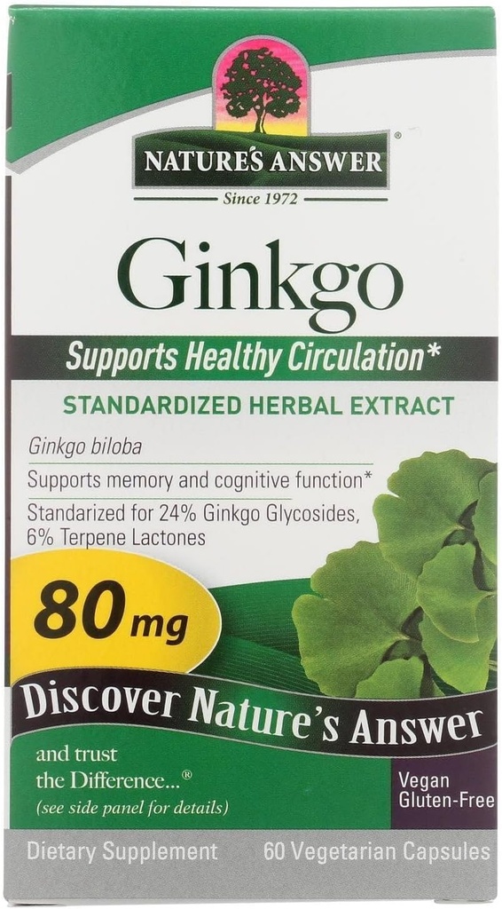Naturens svar Ginkgo Leaf Vegetariske Kapsler, 60-greve