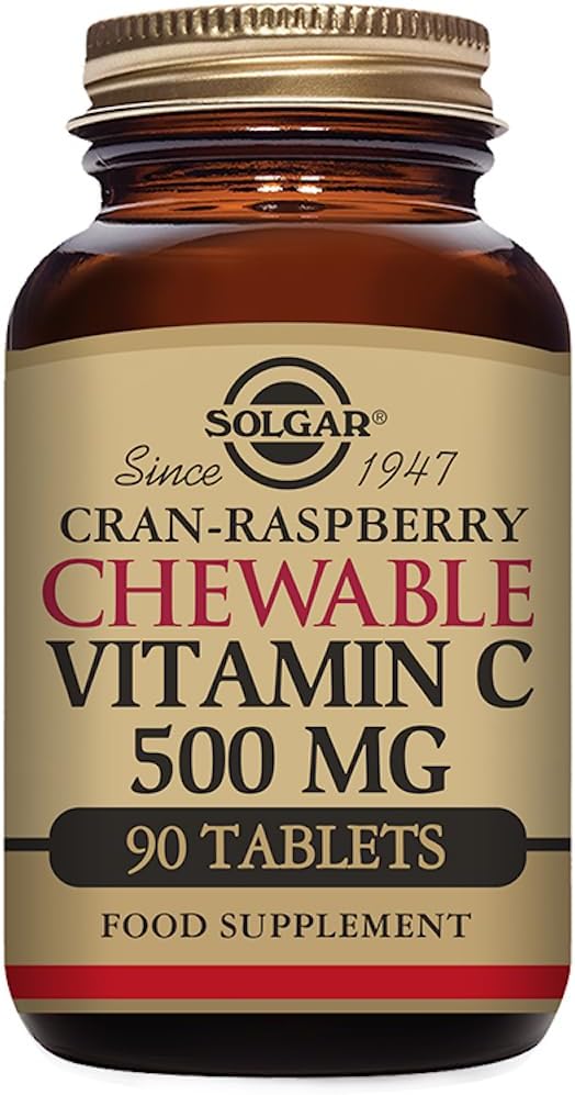 Solgar C-vitamin 500 mg tyggetabletter, kran hindbær flavor - 90 greve - Antioxidant & immunforsvar - understøtter sund hud & joints - ikke-GMO, Vegan, Gluten Free, Kosher - 90 Servere