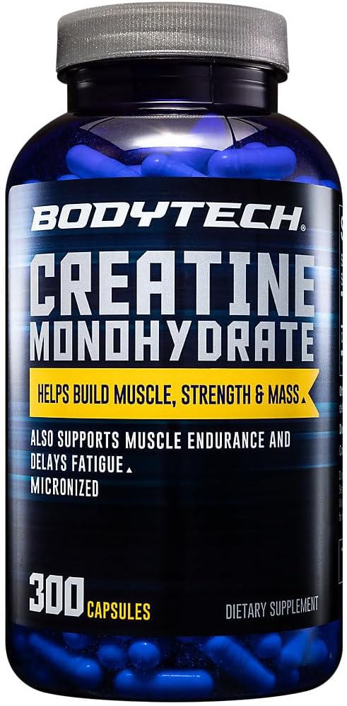 BODYTECH Creatinine Monohydrat Capsules a Mikronized a Supports Muscle Strength, Mass, and Endurance (300 Kapsler)