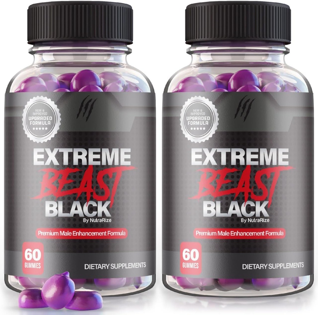 (2 Pack) Extreme Beast Black Gummies - Extreme Beast Black Supplement for mænd, En daglig formel for Peak Performance, Extreme Beast Black Premium Formulering, ExtremeBeast Anmeldelser (120 Gummies)