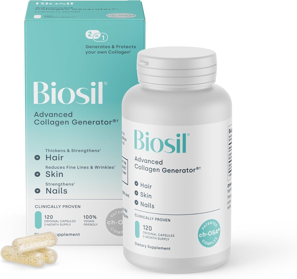 Biosil Collagen Booster Supplement - 120 Originale kapsler - Patenteret ch- OSA Activator for hud, hår, negle & niks - Understøtter naturlig produktion - 60- Day Supply