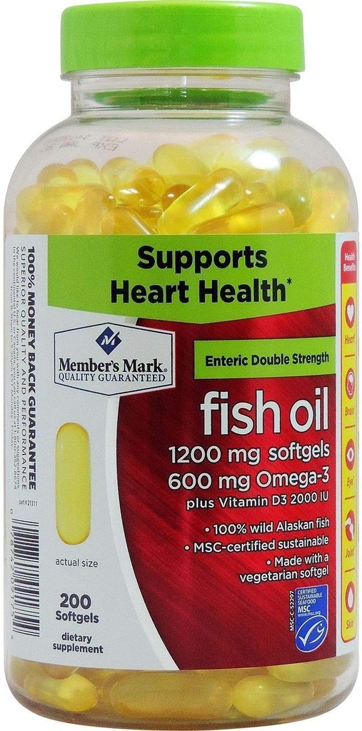 Medlemmernes Mark Enteric Double Strength Fish Oil 1200mg (200 softels)