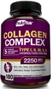 NutriFlair Multi Collagen Peptides 2250mg - Type I, II, III, V, X - Collagen Supplements Complex Powder Pills for Women and Men - Hydrolyzed Protein, Healthy Hair, Skin, Nails - Non-GMO (180 Capsules)