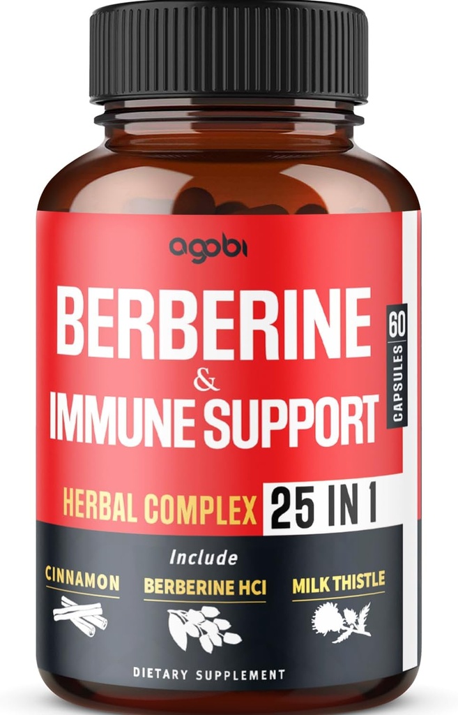 Premium Berberine Supplement with Ceylon, Ashwagandha, Turmeric, Milk Thistle, Elderberry & Black Pepper - Supports Immune System, Cardiovascular & Gastrointestinal - 60 Capsules