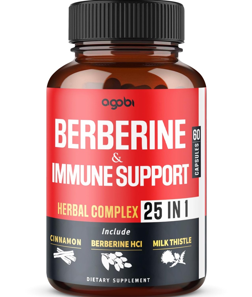 Premium Berberine tillæg med Ceylon, Ashwagandha, gurkemeje, Milk Thistle, Elderberry & Black Pepper - Understøtter immunsystemet, Kardiovaskulær & Gastrointestinal - 60 kapsler