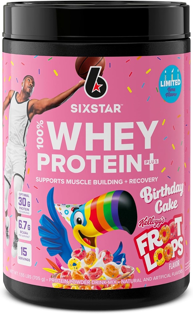Six Star Whey Protein Powder plus 124; Muscle Building & Recovery Plus immunsupport124; Muscle Builder til mænd & kvinder; 124; Kellogg 's Froot Loops Fødselsdag Cake Flavor; 124; 1.5lb