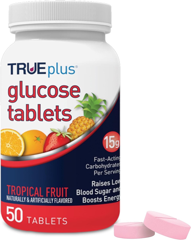 TRUEplus® Glucose Tablets, Tropical Fruit Flavor - 50ct Bottle
