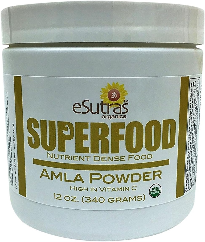 Organic Amla Powder 12 oz, 30 portioner naturlige C-vitamin (immunvitamin) Amalaki Koldt presset Økologisk næringsstof til sunde smoothies