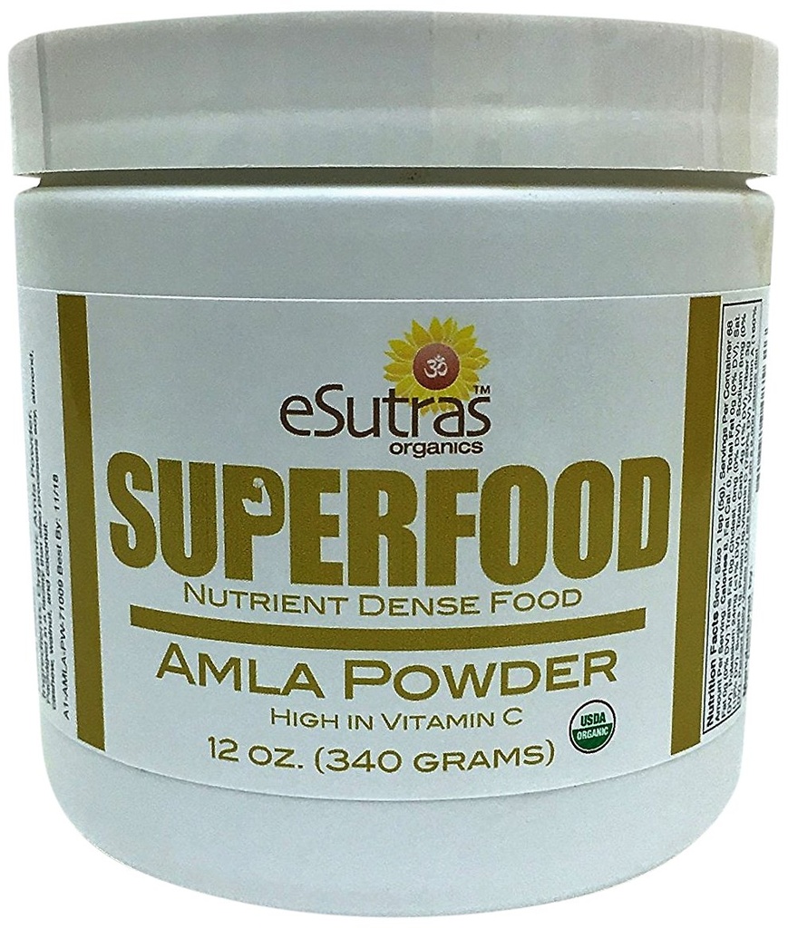 Organic Amla Powder 12 oz, 30 portioner naturlige C-vitamin (immunvitamin) Amalaki Koldt presset Økologisk næringsstof til sunde smoothies