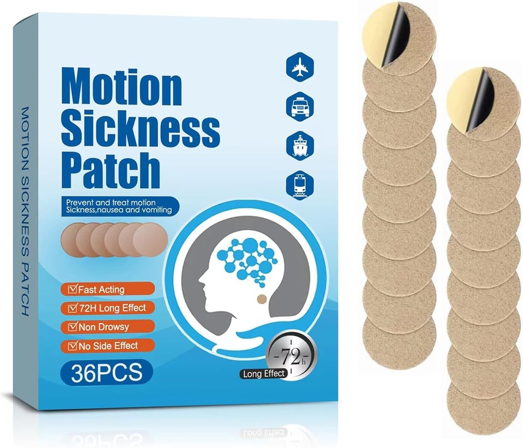 Motion Syge Patches, 36 Count Ship EEZ Sea Sygdom Patches Non Drowsy for Airplanes Cars Bus eller Tog, Hurtig Funktion & 72 Timer Long Last (36 Greve (pakke af 1))