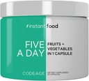 Codeage 5 Servings of Fruits & Veggies Equivalent in 1 Single Capsule - Whole Food Instantfood with 15 Greens & Fruits in All-in-One Pill, Eat Vegetables - Vegan Vitamins Supplement - Non-GMO - 30 ct