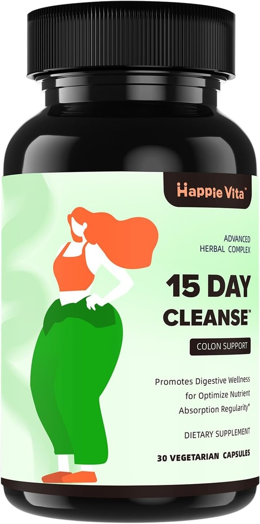 15 dag Gut Cleanse Detox for kvinder & mænd, Advanced Gentle Gut Colon Cleanse Detox med Psyllium Husk, Cascara Sagrada, Senna og Probiotic Natural Laxative, 30 kapsler