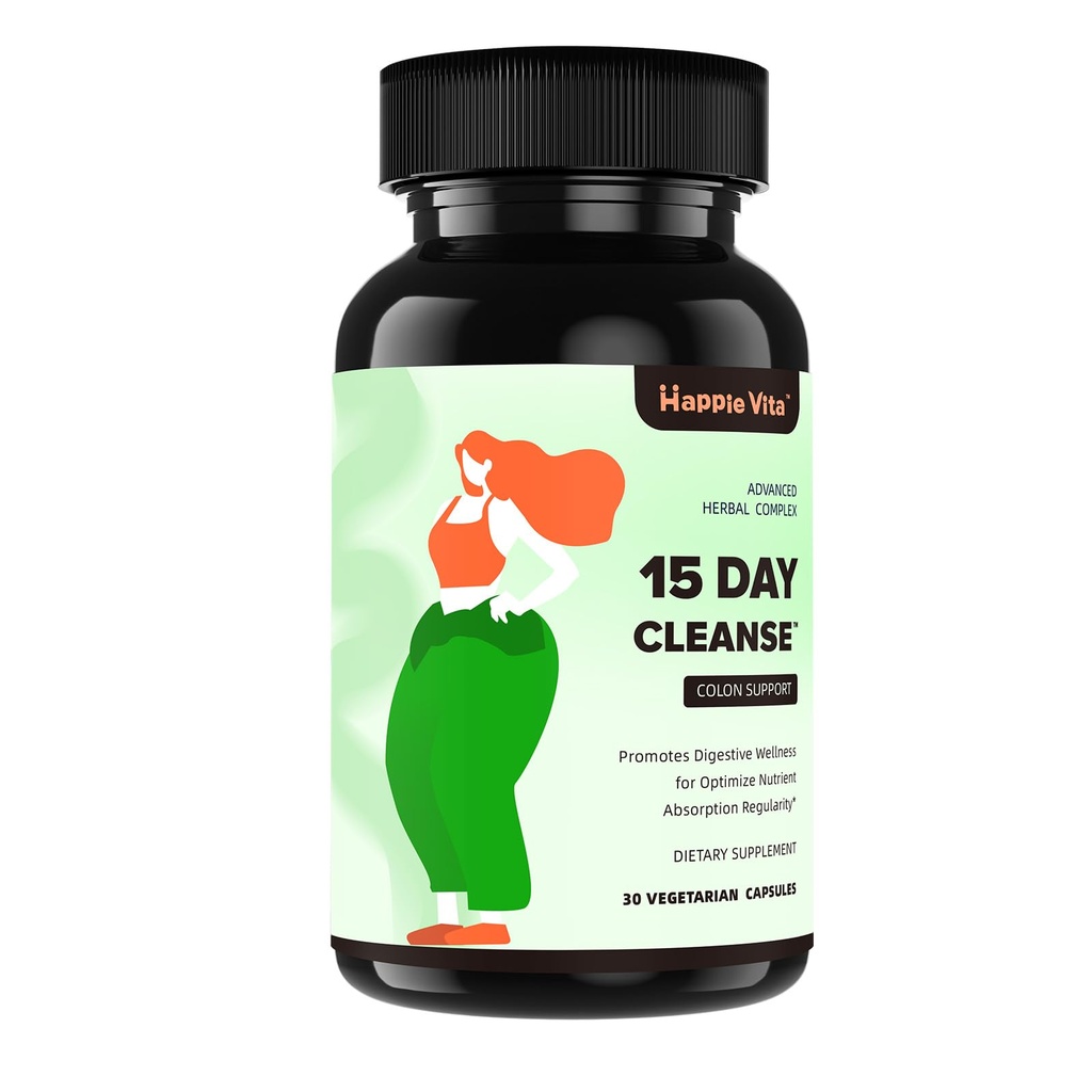 15 dag Gut Cleanse Detox for kvinder & mænd, Advanced Gentle Gut Colon Cleanse Detox med Psyllium Husk, Cascara Sagrada, Senna og Probiotic Natural Laxative, 30 kapsler