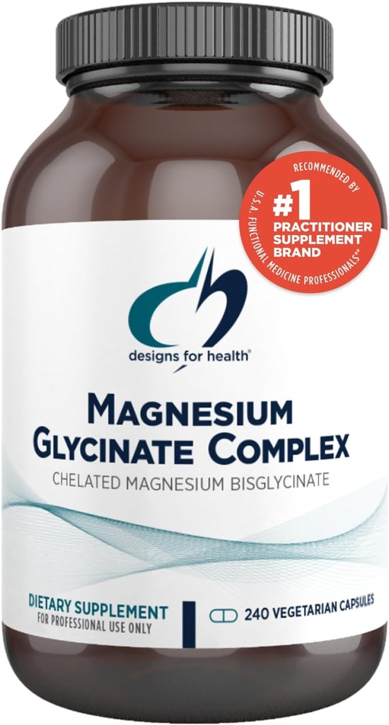 Design for sundhed Magnesium Glycinate Complex - Chelated Magnesium Bisglycinate + Høj Absorption Magnesium til Calming & Sleep, Heart Health, immunforsvar & Knoglestyrke - Vegan (240 kapsler)