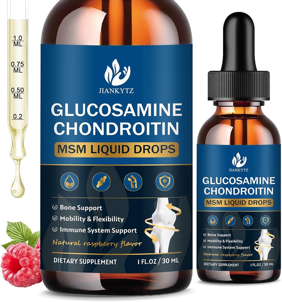 (2 Pack) Glucosamin Chondroitin MSM Liquid Drops, High Absorption, Antioxidant, immun, ben Support, MSM Supplement for mænd & kvinder, Vegan, Sugar- Free, Raspberry Flavor, 1 Fl Oz