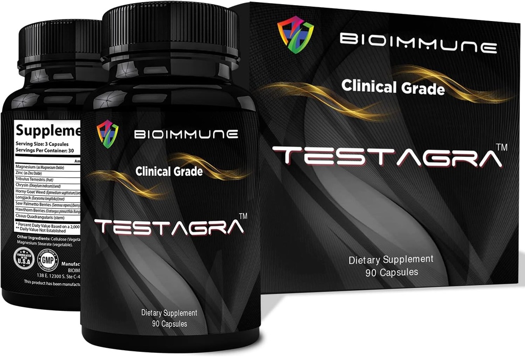 TESTAGRA Testosteron Booster for mænd. 10X koncentreret - 90 kapsler - Forøg Lean Muscle Energy Drive Styrke. Saw Palmetto, Tribulus, Tongkat Ali, Horny Goat Weed, Zink