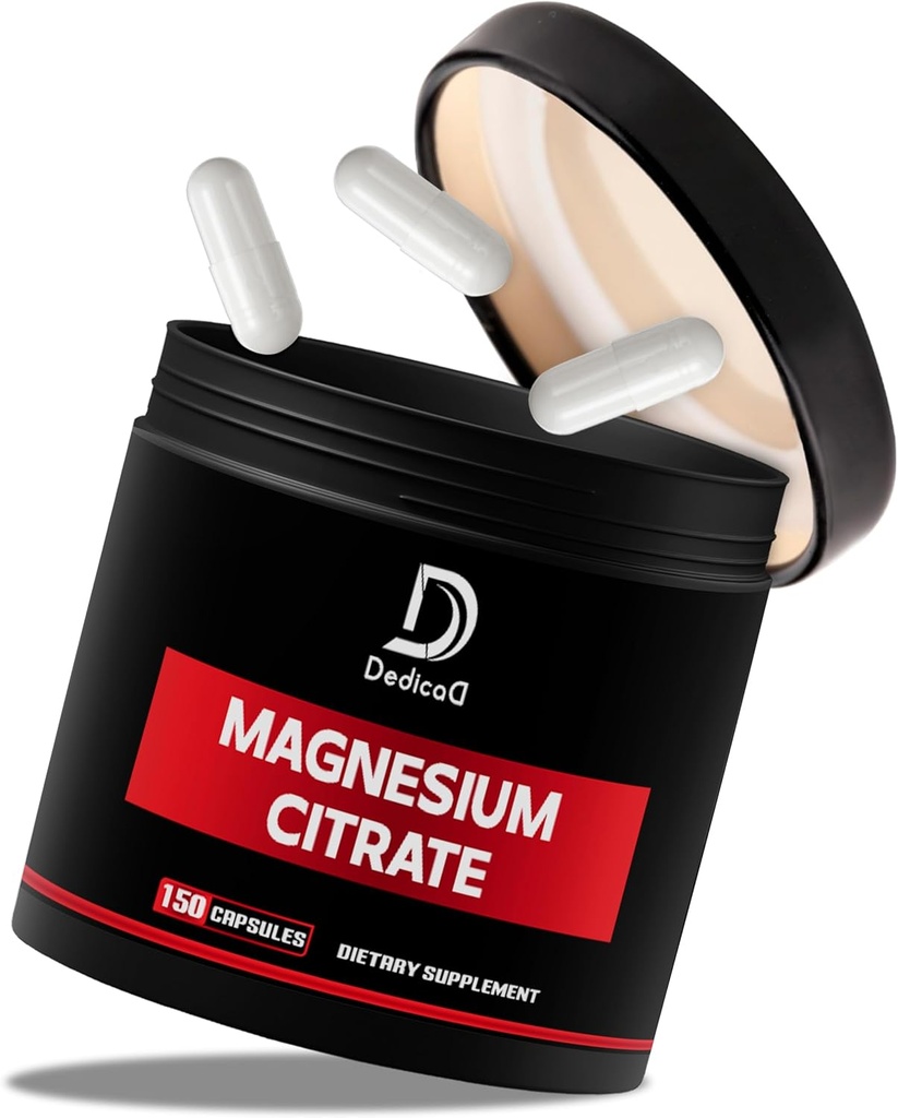 Magnesium Citrate 500 mg kapsler (Citrato de Magnesio) - Pure Magnesium supplement til støtte fordøjelsessystem, muskelmasse & energiproduktion - 150 kapsler til 5- måneders forsyning