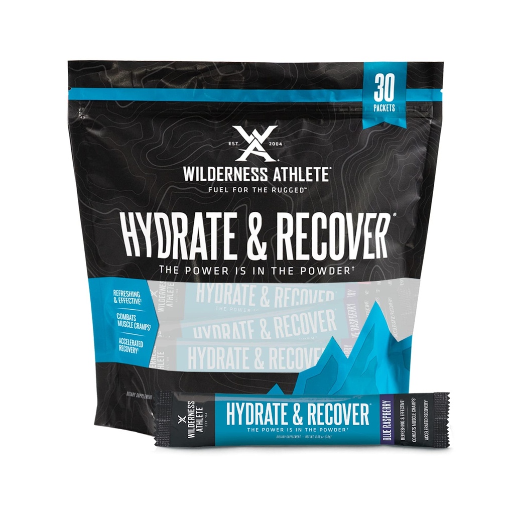 Wilderness Atlete - Hydrate & Recover; Flydende Hydration Pakker Electrolyte Drink Mix - Recover Hurtigere med Bcaas - 30 Single Serving Hydrate Pakker (Blå Hindbær)