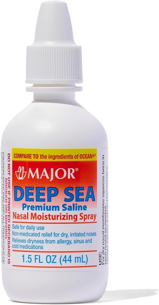 MAJOR Deep Sea Premium Saline - Nasal Moisturizing Spray til tørhed og irritation Relief - Natriumchlorid 0,65% - 1,5 Fl. Oz (1 pakke)