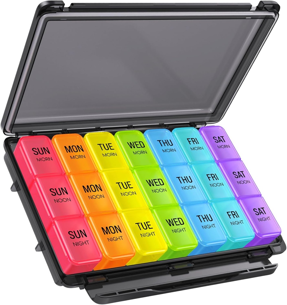 ZIKEE Weekly Pill Organizer 3 gange om dagen med Fugt-resistent Design, Pill Box 7 dag med Lighting-Proof & Privacy Protection for Travel, Store ugentlige Pill sag for Medicin, Vitaminer, Fiskeolier