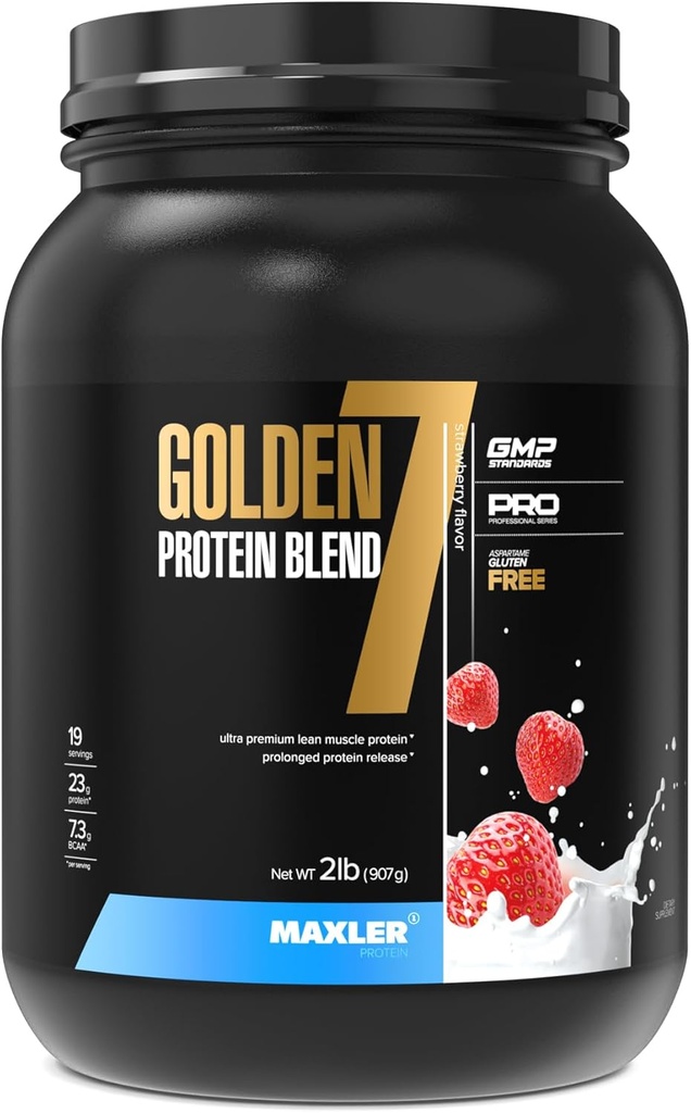 Maxler Golden 7 Protein Blend - Protein Powder for Muscle Gain & Recovery - Jordbær Protein Powder 2 LB