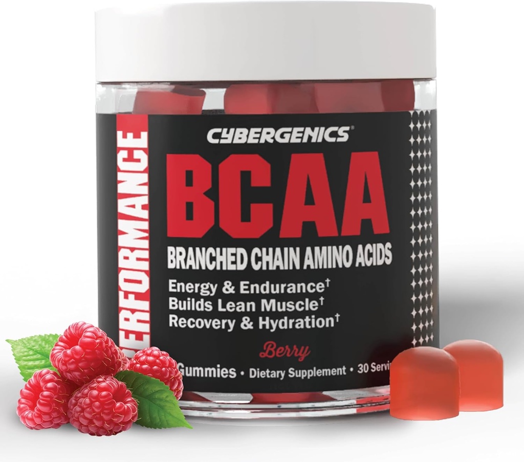 BCAA Gummies, Energy Chews med Electrolytes Forgrenet Chain Aminosyrer, Build Lean Muscle and Boost Endurance, 60 Gummies, Berry Flavored