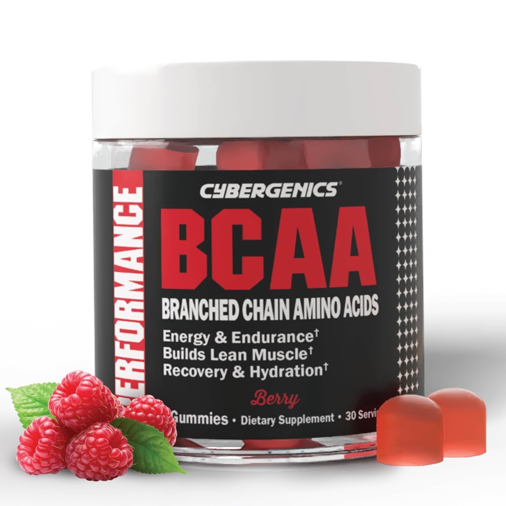 BCAA Gummies, Energy Chews med Electrolytes Forgrenet Chain Aminosyrer, Build Lean Muscle and Boost Endurance, 60 Gummies, Berry Flavored