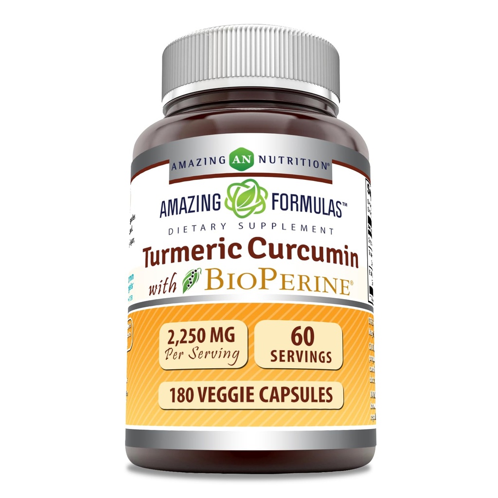 Amazing Formulas gurkemeje Curcumin med Bioperine Supplement Note 124; 2250 Mg per Serving Note 124; Veggie Capsules Depots 124; Non- GROS124; Gluten- Free Measures 124; Lavet i USA (1 pakke, 180 Tæl)