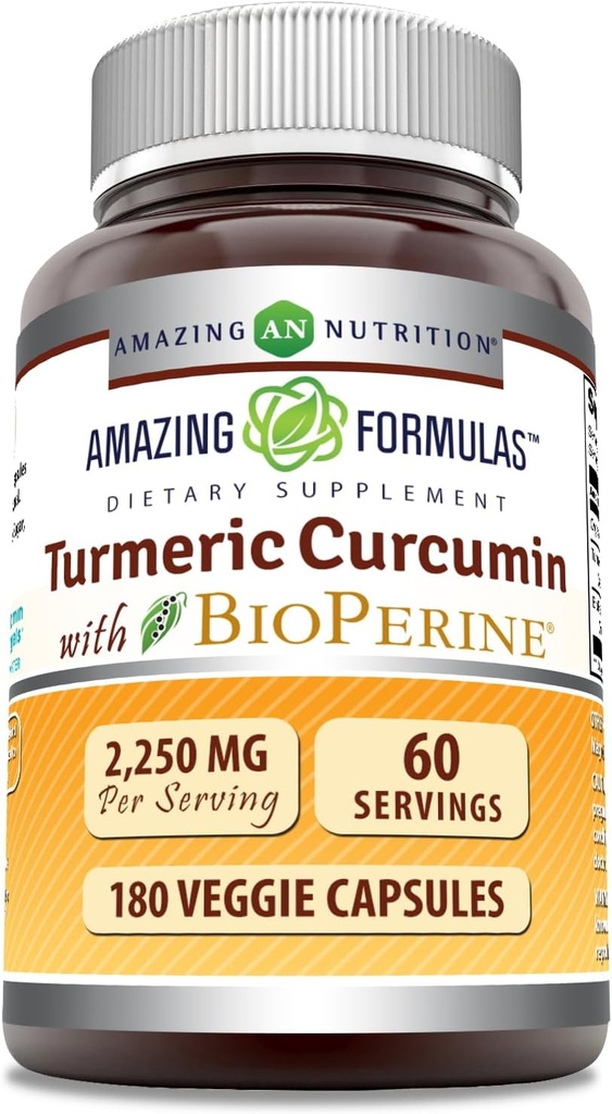Amazing Formulas gurkemeje Curcumin med Bioperine Supplement Note 124; 2250 Mg per Serving Note 124; Veggie Capsules Depots 124; Non- GROS124; Gluten- Free Measures 124; Lavet i USA (1 pakke, 180 Tæl)