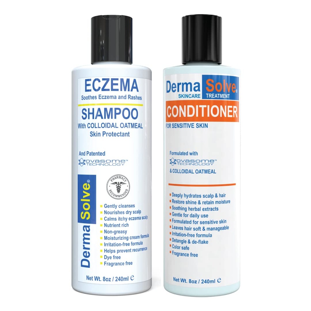 Eksem Shampoo & Conditioner (Combo Pack) - Flare Control Skalp & flake Relief terapi, der beskytter, fugter, og Reparer Hud af DermaSolve - Børn og voksne - Steroid fri