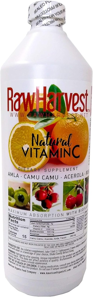 Raw Garden Natural Liquid Vitamin C with Rose Hip,Amla,Camu Camu, Acerola, 1 Pack 25 OZ Plastic Bottle