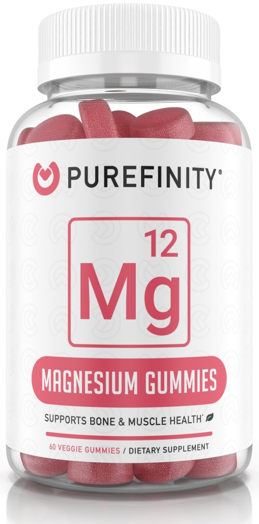 PUREFINITY Magnesium Gummies – Supplement for Sleep, Muscle Recovery, Cramps, Bone, and Energy Support – Non-GMO, Allergen Free, Vegan (60 Gummies)