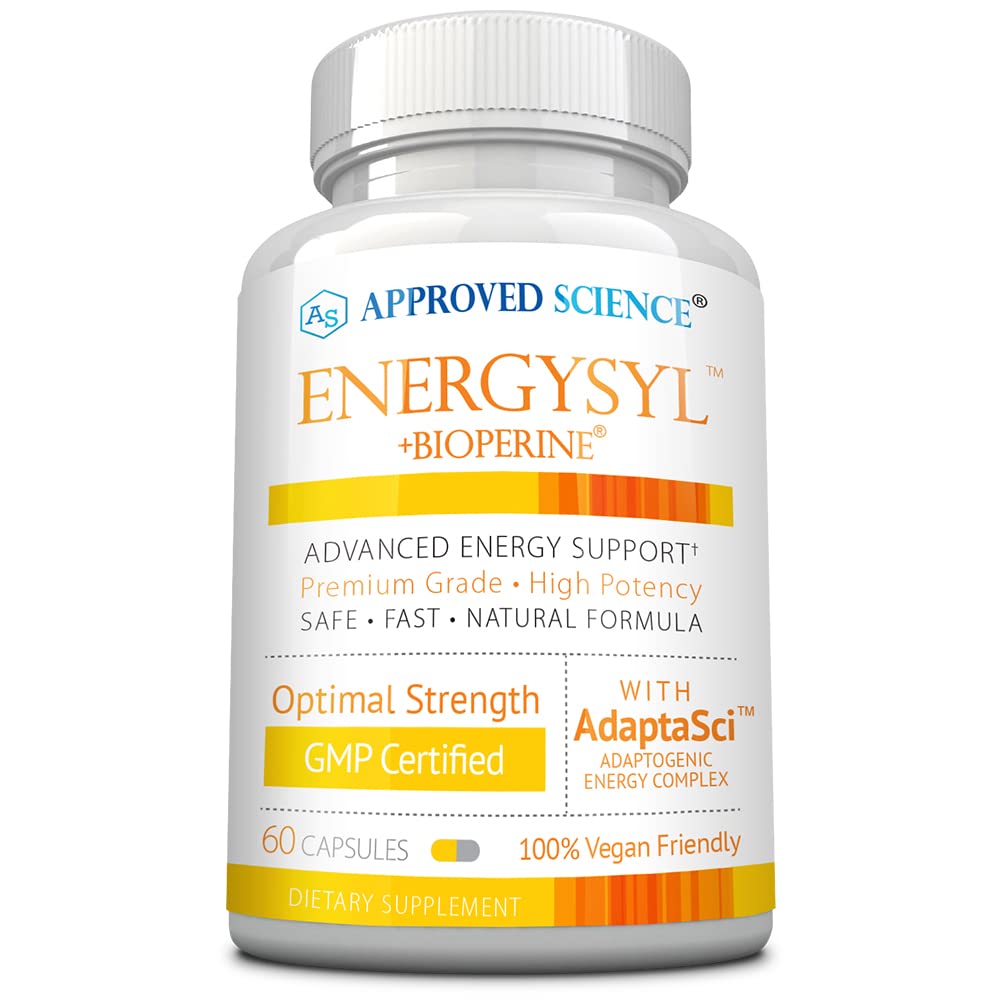 Godkendt Science Energisyl - koffein fri - med adaptogener, B Vitaminer, og Bioperine - 1 måned Tilgang - 60 kapsler - Made in USA