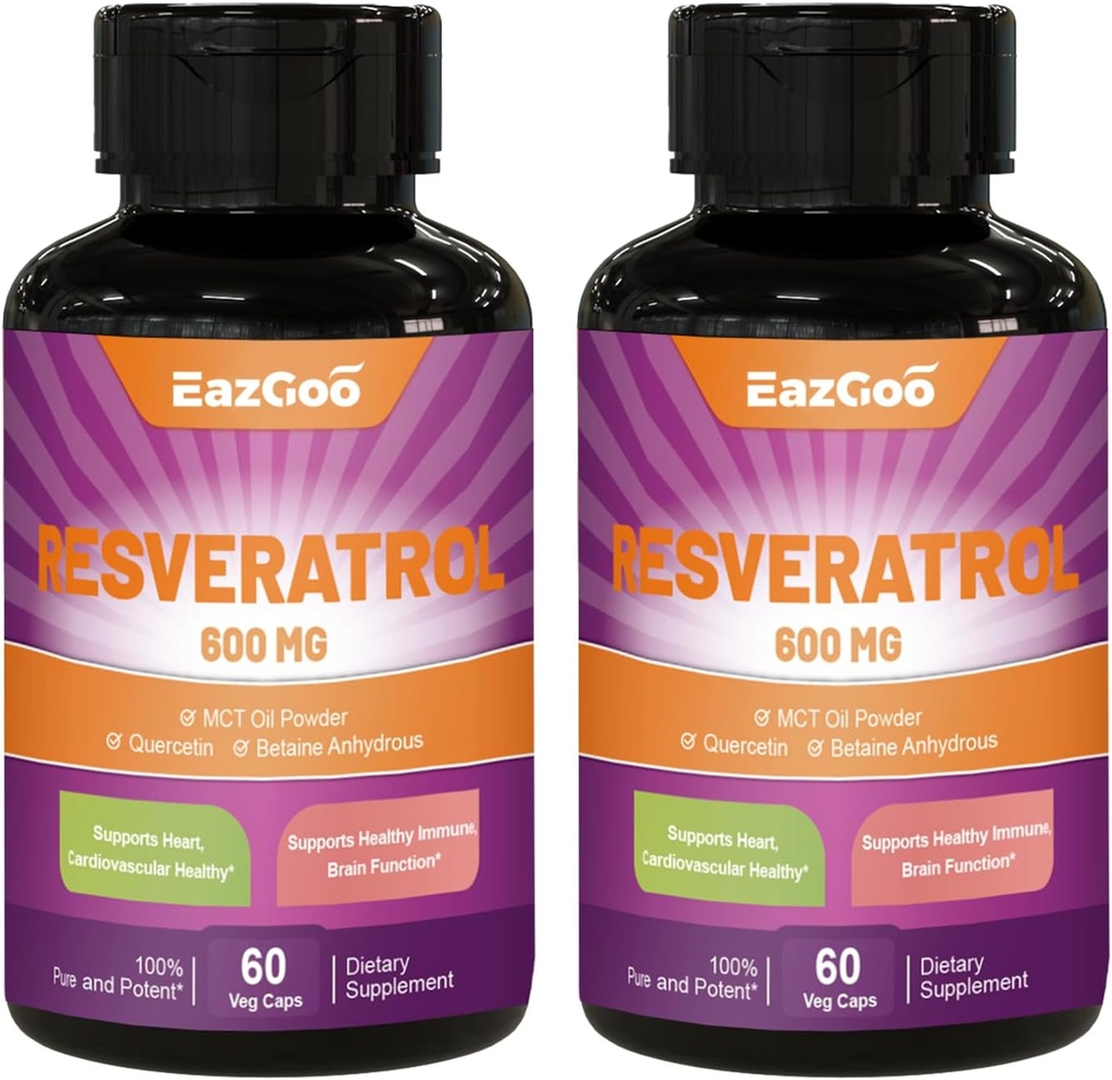 Resveratrol 600 mg, Trans- Resveratrol supplement, Antioxidant Health Aging Support - 120 kapsler