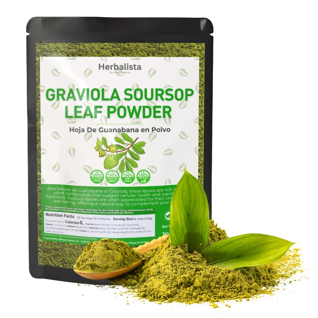 16oz (453g) Pure Soursop Leaf Powder - 100% Natural Graviola (Hoja de Guanábana) # 124; Gluten- Free, Sugar- Free, Vegan, Ingen tilsætningsstoffer # 124; Premium kvalitet, Produkt fra Mexico
