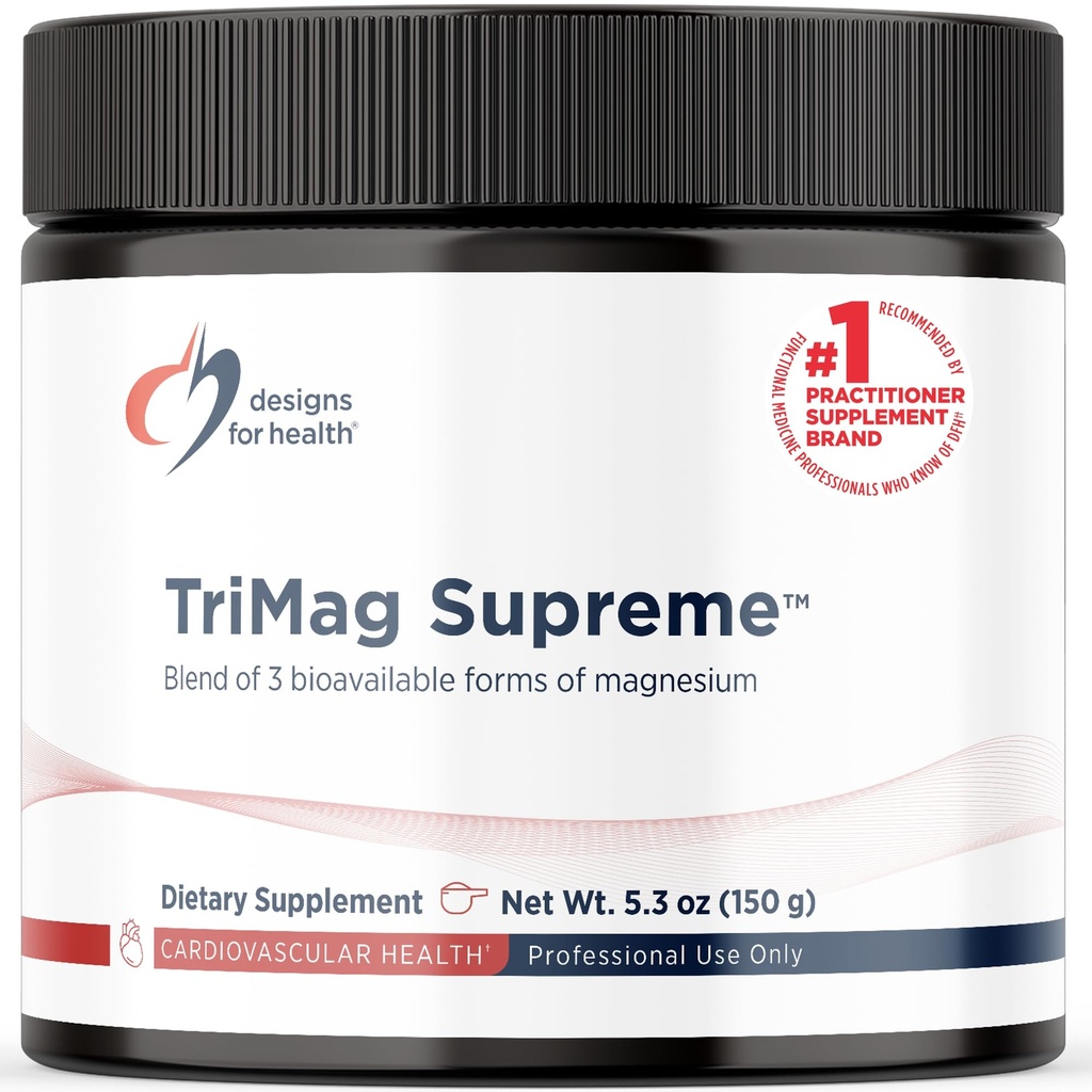 Design for sundhed TriMag Supreme Powder - 300mg Triple Magnesium Drink - Kan støtte hjerte sundhed & energi - Magnesium Orotation, Glycerophosphat + Bisglycinate Chelat (30 Servere / 150g)