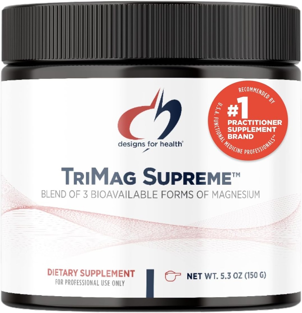 Design for sundhed TriMag Supreme Powder - 300mg Triple Magnesium Drink - Kan støtte hjerte sundhed & energi - Magnesium Orotation, Glycerophosphat + Bisglycinate Chelat (30 Servere / 150g)