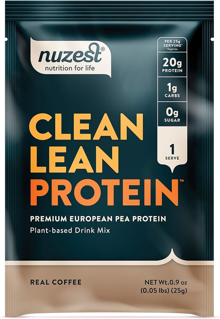 Nuzest - Pea Protein Powder - Clean Lean Protein, Premium Vegan Plant Protein Powder, Dairy Free, Gluten Free, GMO fri, naturligt sødet Protein Shake, Real Coffee, 1 Servering, 0.9 oz