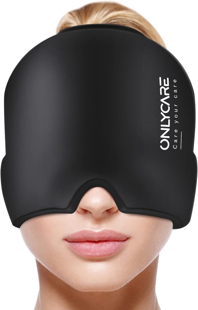 ONLYCARE Migræne Relief Cap, Lindrende Migræne Mask, Opgraderet Odorless Gel Ice Head Wrap, Hot and Cold Therapy, FSA-HSA Egnede Hovedpine Ice Pack til Spænding og Stress (sort)