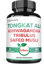 Satomi Tongkat Ali Root Extract 200: 1-9 Væsentlige urter med Ashwagandha, Tribulus Terrestris & mere - Support Strength, Energy and Sund Immun- 60 Vegan Caps 2 Måned Supply