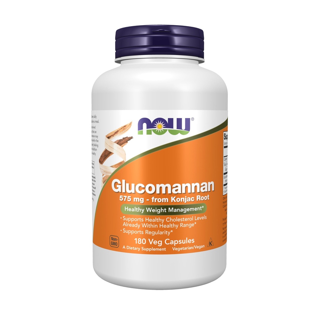 Now Foods Supplements, Glucomannan (Amorphophallus konjac) 575 mg, Supports Regularity *, Sund Vægt Management *, 180 Veg Kapsler