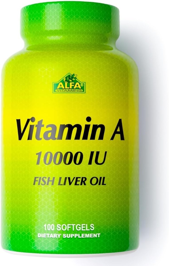 ALFA VITAMINS - A-vitamin - Fish Liver Oil 10.000 IE - Dagligt Kosttilskud hjælper med at understøtte Vision, Hud og Immunsystemet - 100 Softgels